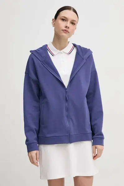 Bavlněná mikina United Colors of Benetton dámská, fialová barva, s kapucí, hladká, 3UNID500R