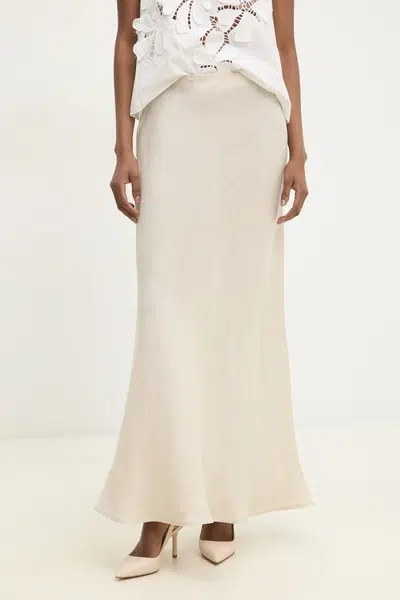 Lněná sukně Twinset béžová barva, maxi, 251TF2014