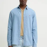 Džínová košile Tommy Jeans pánská, modrá barva, regular, s klasickým límcem, DM0DM21146