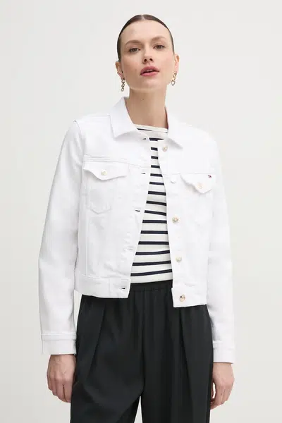 Bunda Tommy Hilfiger bílá barva, přechodná, WW0WW44374