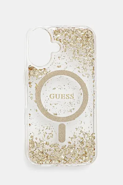Obal na telefon Guess iPhone 16 zlatá barva, GUHMP16SRGRGED