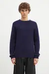 Vlněný svetr Norse Projects Birnir Brushed Lambswool pánský, tmavomodrá barva, hřejivý, N45.0520.7004