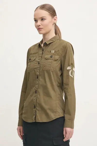 Bavlněná košile Superdry zelená barva, regular, s klasickým límcem, W4010438A-A2Q