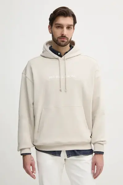 Bavlněná mikina Red Bull Racing x Pepe Jeans BREAKING RECORDS HDY pánská, béžová barva, s kapucí, s potiskem, RM580021
