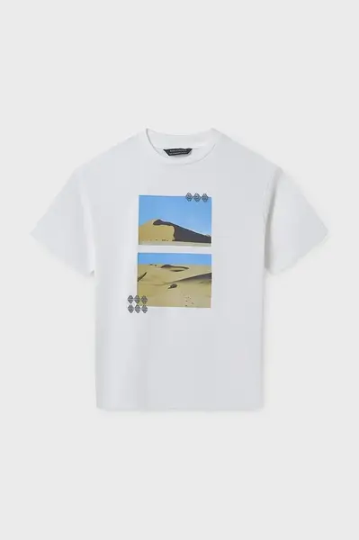 Dětské bavlněné tričko Mayoral béžová barva, s potiskem, 6007