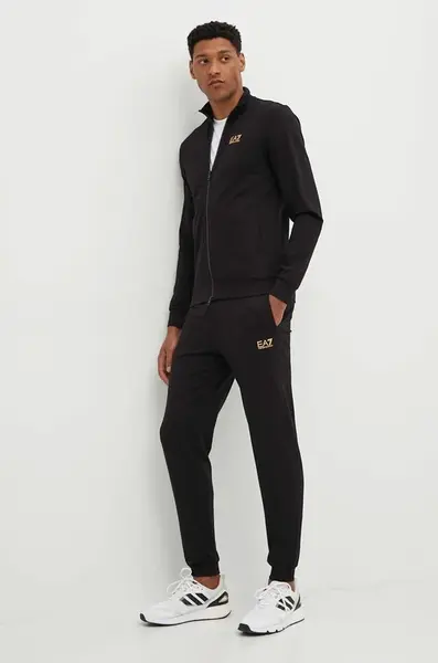 Bavlněná tepláková souprava EA7 Emporio Armani černá barva, PJVRZ.8NPV60