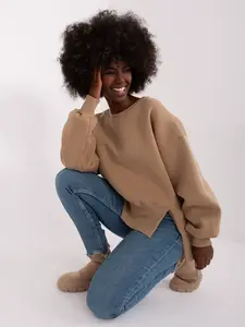 Dámská tmavě béžová basic mikina s rozparky