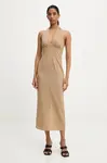 Lněné šaty Answear.LAB hnědá barva, midi
