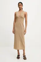 Lněné šaty Answear.LAB hnědá barva, midi