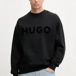 Bavlněná mikina HUGO pánská, černá barva, s potiskem, 50538778