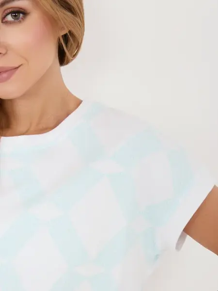 Mátová bavlněná halenka w romby