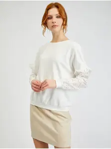 Bílý dámský svetr s ozdobnými rukávy ORSAY - Dámské