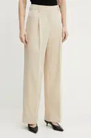 Kalhoty s příměsí lnu BOSS Orange béžová barva, high waist, 50546207