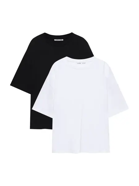 Pull&Bear Oversize tričko  čierna / biela