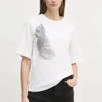 Bavlněné tričko Sisley béžová barva, 3I1XL106R