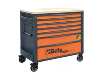 Dílenský vozík, 7 zásuvek, dřevěná deska, oranžový - Beta Tools