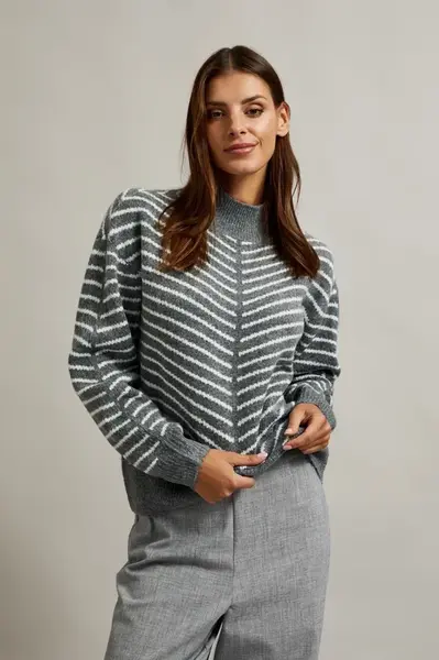Marisse Women's Sweater Z-Sw-4526 Grey Mel_Off White