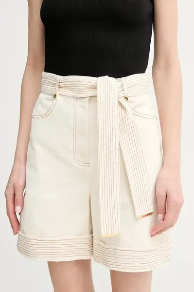 Džínové šortky Marciano by Guess NAOMI dámské, béžová barva, hladké, high waist, 5GGD07 7297A