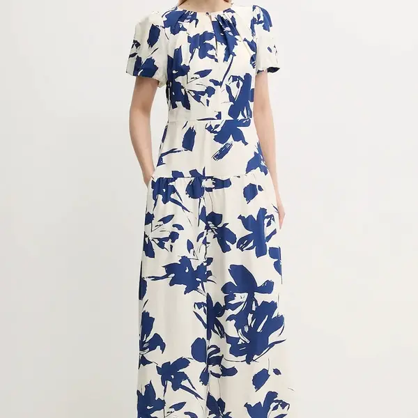 Lněné šaty Answear.LAB tmavomodrá barva, maxi