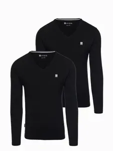 Ombre Set of 2x men's SLIM FIT longsleeve with V neckline and logo