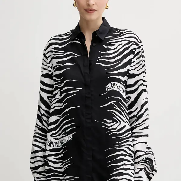 Košile Versace Jeans Couture dámská, černá barva, relaxed, s klasickým límcem, 78HAL2P2 NS635