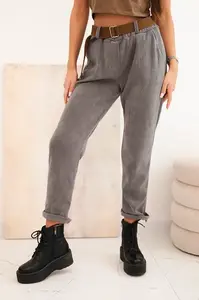 Dámské kalhoty s páskem v tmavě šedé barvě