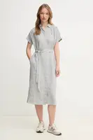 Lněné šaty Tommy Hilfiger tmavomodrá barva, midi, WW0WW44653