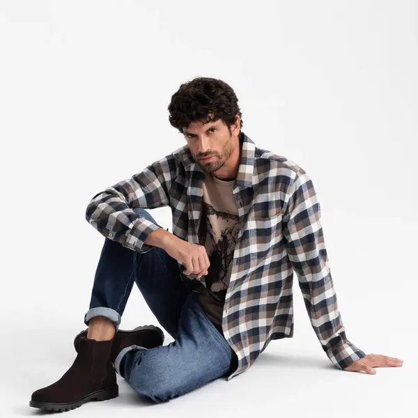 Ombre Men's suede slip-on shoes with high upper - dark brown