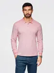 Ombre Men's melange polo longsleeve with embroidery - pink melange