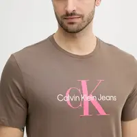 Bavlněné tričko Calvin Klein Jeans béžová barva, s potiskem, LV040EM286