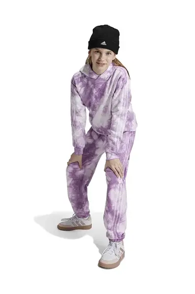 Dětská mikina adidas J SZN W HD fialová barva, s kapucí, vzorovaná, IY7839