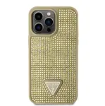 Zadní kryt Guess Rhinestones Triangle Metal Logo pro Apple iPhone 14 Pro Max, zlatá