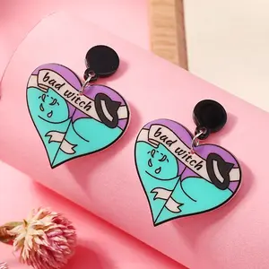 Creative Heart-Shaped Halloween Spider Devil Acrylic Stud Earrings