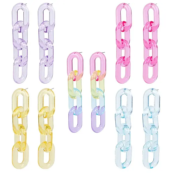 5 Pairs 5 Colors Acrylic Cable Chains Dangle Stud Earrings