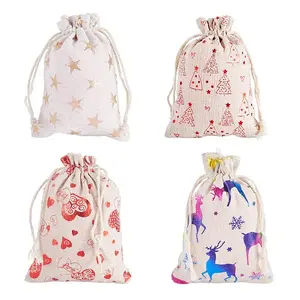 20Pcs 4 Styles Christmas Cotton Fabric Cloth Bag