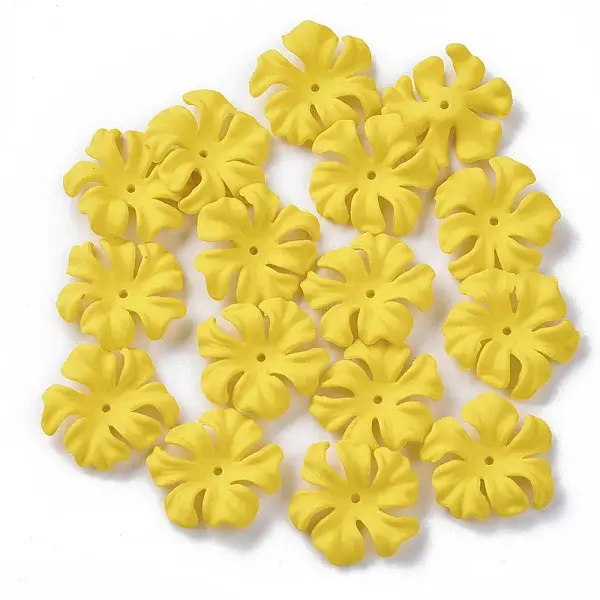 6-Petal Spray Painted Acrylic Bead Caps