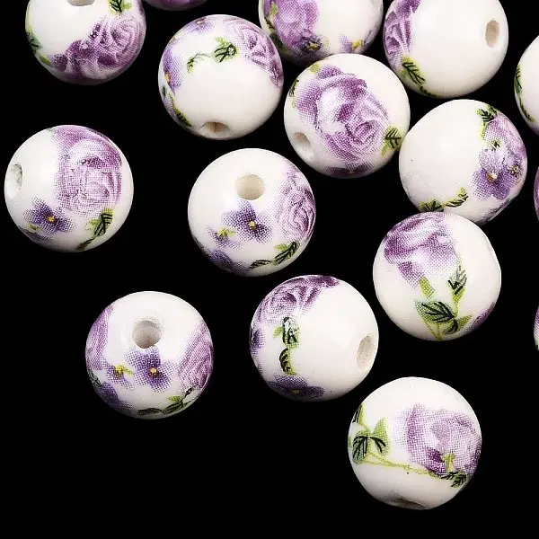 Floral Printed Porcelain Beads