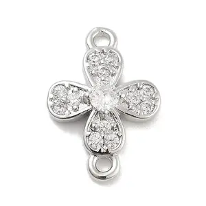 Brass Pave Clear Cubic Zirconia Flower Links Connector Charms