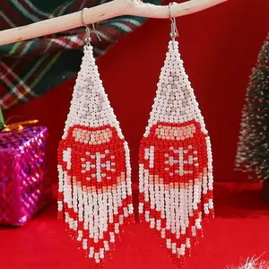 Christmas Snowflake Pattern Tassel Dangle Earrings