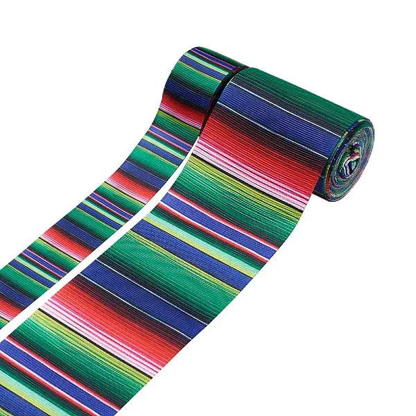 2Rolls 2 Styles Stripe Pattern Printed Polyester Grosgrain Ribbon