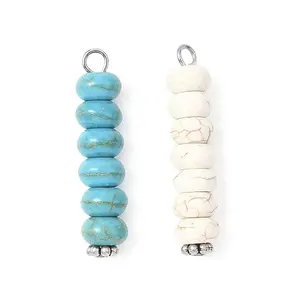 2Pcs 2 Colors Dyed Synthetic Turquoise Rondelle Beaded Pendants