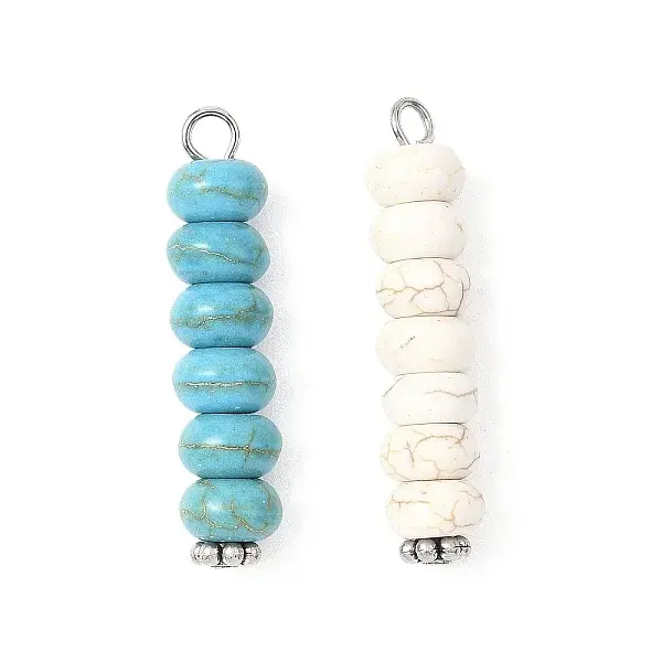 2Pcs 2 Colors Dyed Synthetic Turquoise Rondelle Beaded Pendants