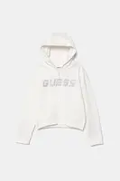 Dětská bavlněná mikina Guess bílá barva, s kapucí, s aplikací, J5GQ07 KCRP0