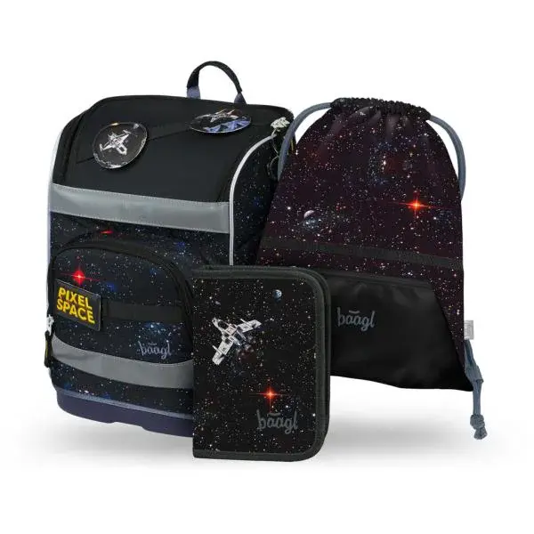 BAAGL SADA 3 Zippy Plus Pixel Space: aktovka, penál, sáček