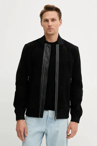 Semišová bunda BOSS Orange Johice černá barva, přechodná, 50543505