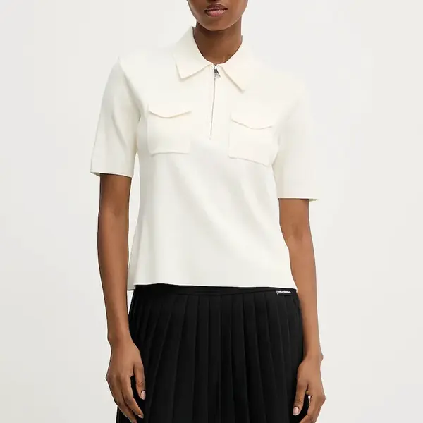 Polo tričko Karl Lagerfeld dámské, béžová barva, A3W18021