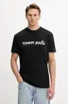 Bavlněné tričko Tommy Jeans pánské, černá barva, s potiskem, DM0DM21585