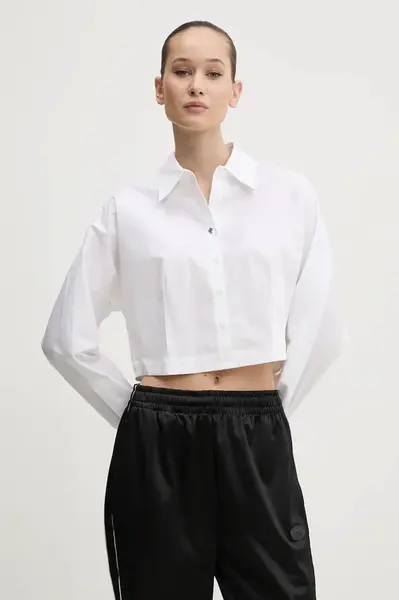 Košile HUGO dámská, bílá barva, regular, s klasickým límcem, 50539315