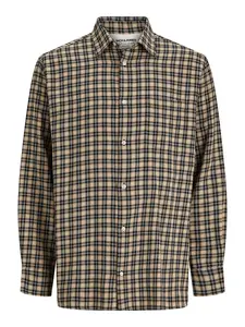 JACK & JONES Košeľa 'BLICHER'  svetlohnedá / tmavohnedá / biela