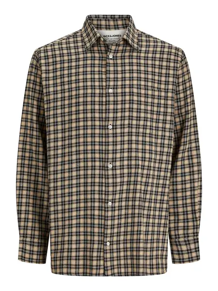JACK & JONES Košeľa 'BLICHER'  svetlohnedá / tmavohnedá / biela